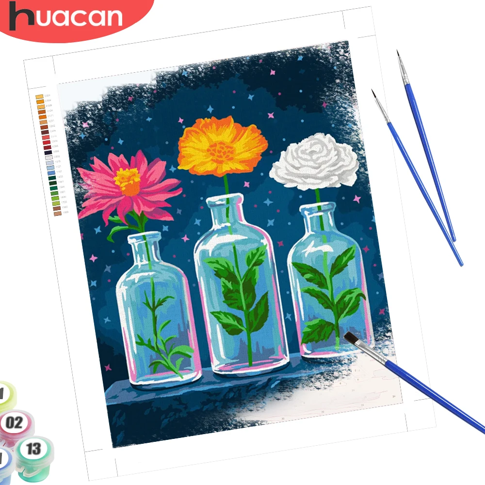 

HUACAN Oil Painting By Numbers Set Flower Bottle Draw On Canvas Floral Hobby Creative Art Christmas Decoration