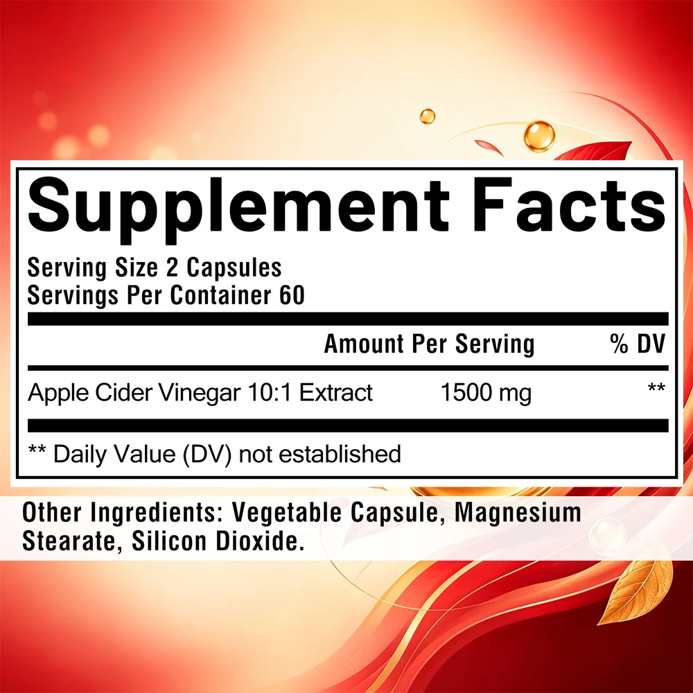 Apple Cider Vinegar Supplement -  Natural Detoxification, Constipation Relief, Healthy Weight Management - 120 Capsules