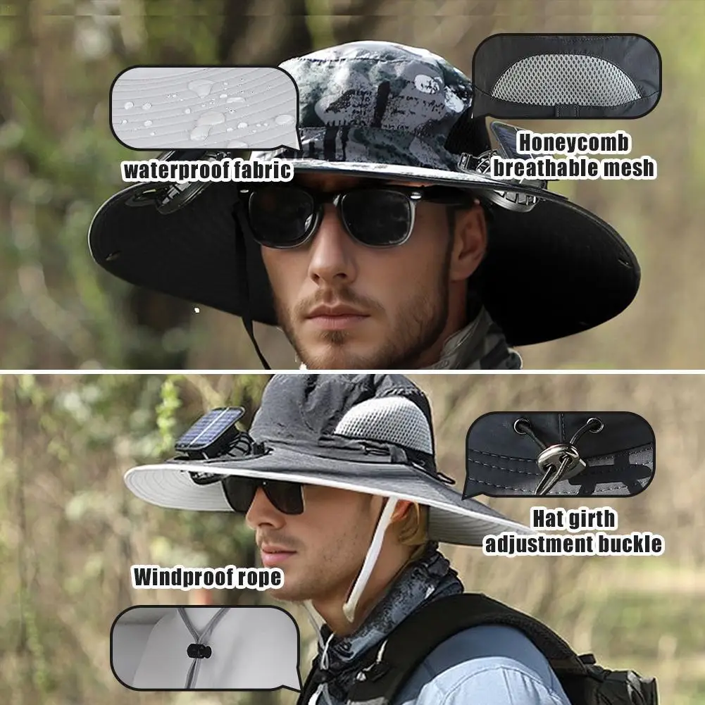 

For Outdoor Camping Fishing Hiking Sunscreen Fisherman Hat Solar Fan Cap Portable Solar Charging Cap with Fan Suitable