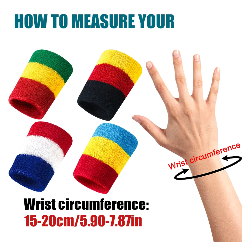 2PCS Sports Colorful National Flag Wrist Wraps Cotton Sweatband Wristband for Running Cycling Tennis Basketball Gymnastics Golf