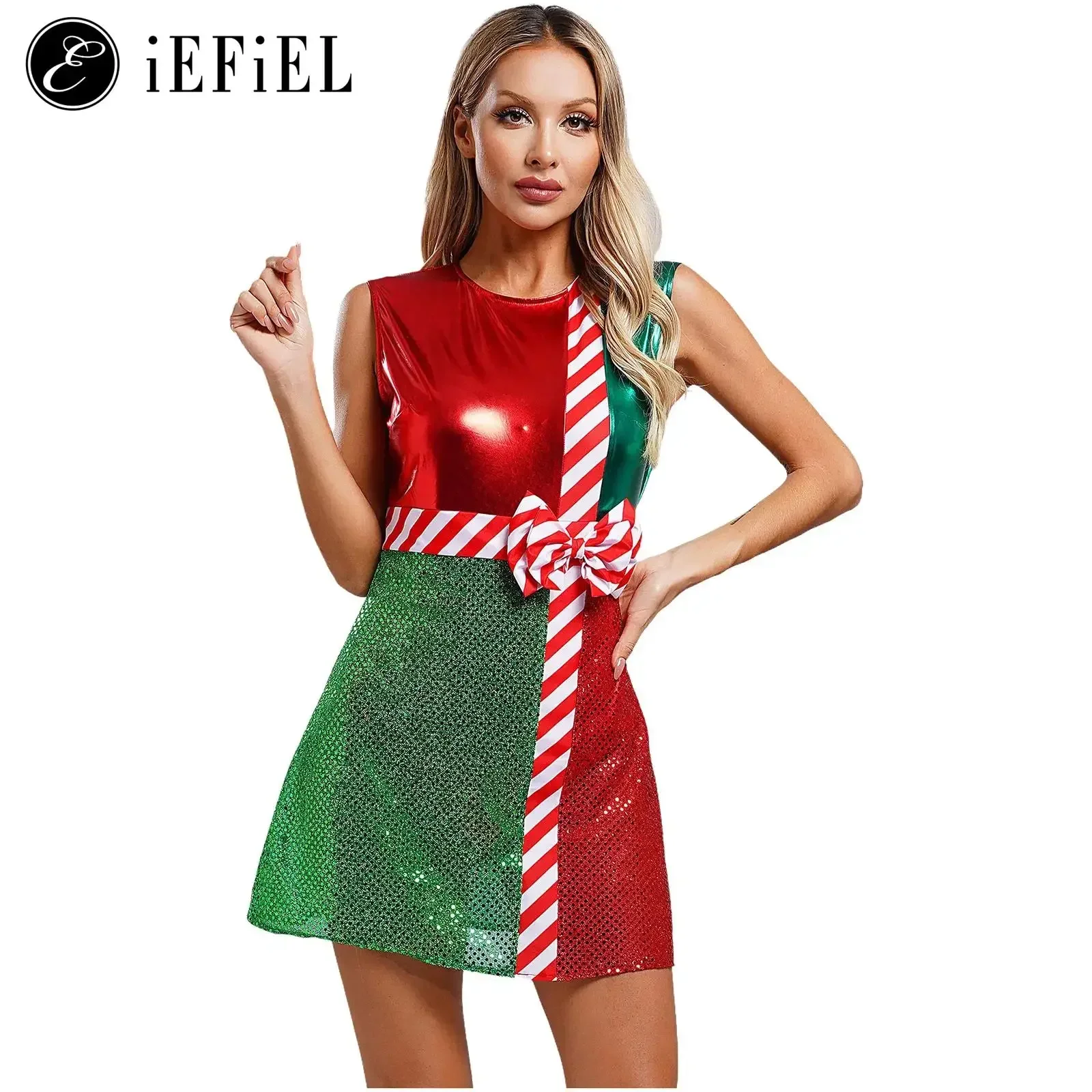 Damen Miss Santa Weihnachten Cosplay Kostüm Ballkleid Glänzendes Weihnachtsgeschenk Tutu Tanzkleid Festival Cocktailpartykleider