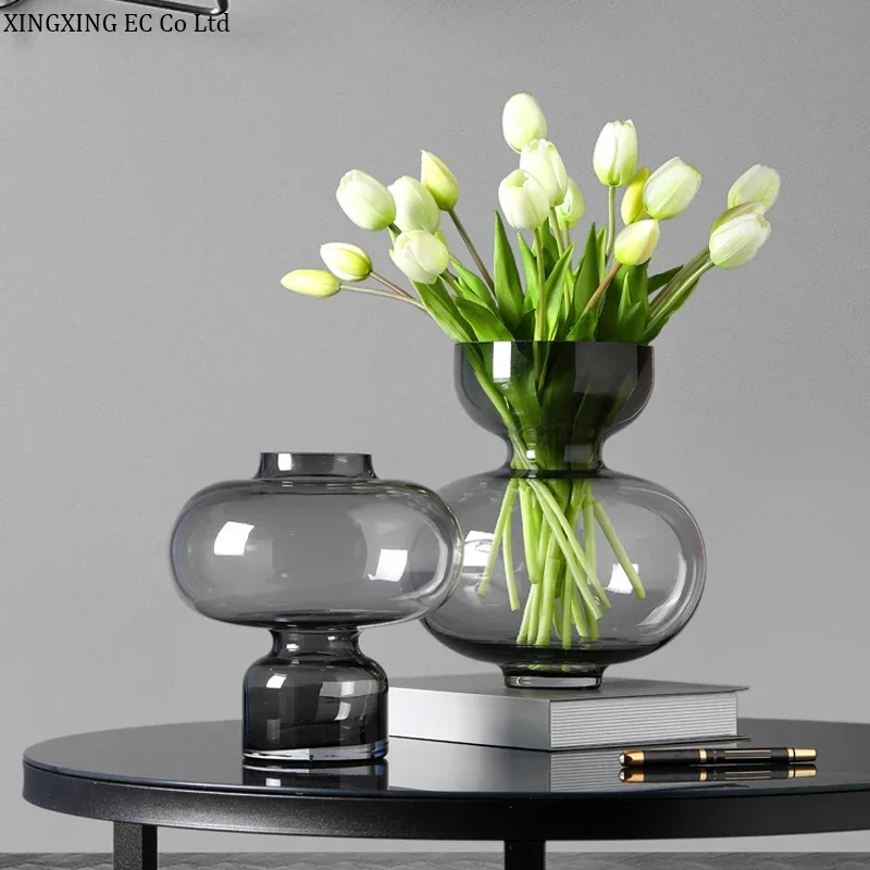 Home Decoration Transparent Glass Vase Modern Hydroponic Flower Arrangement Accessories Storage Tank Countertop Vase Furnishings