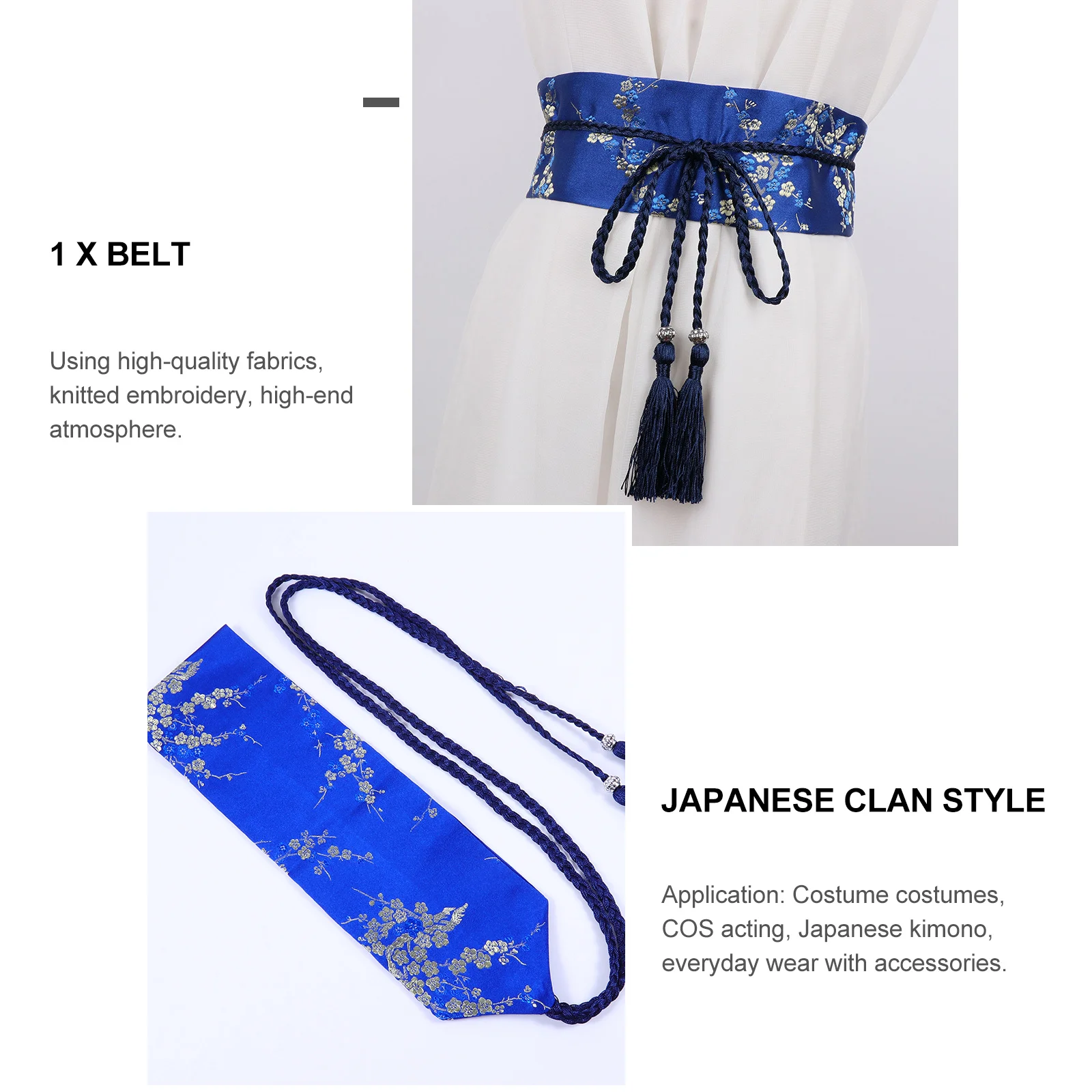 

1Pcs Japanese Ethnic Style Waist Belt Embroidered Tassel Waistband for Women Kimono Fashion Daily Wear Accessory