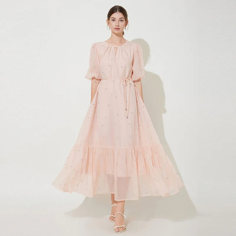 브랜드 크리스탈 정장 이브닝 드레스 고급 여성 여름 반팔 루즈핏 큰 사이즈 롱 드레스 여성 프롬 웨딩 미디 드레스