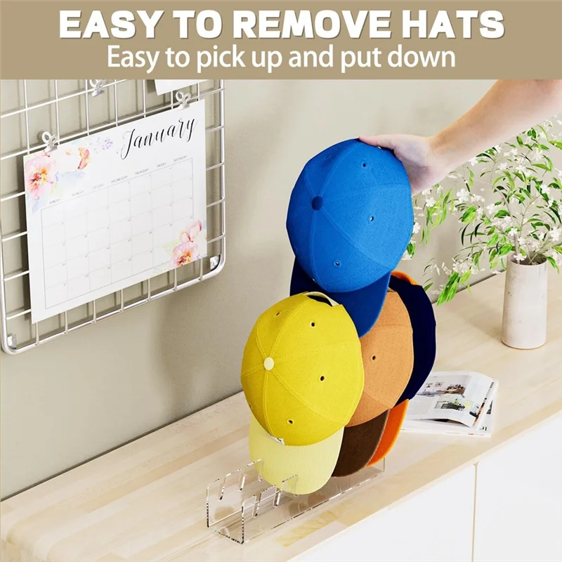 AB35-Hat Rack, 1Pcs No Install Acrylic Hat Organizer For 7 Baseball Caps,Hat Racks For Baseball,Transparent