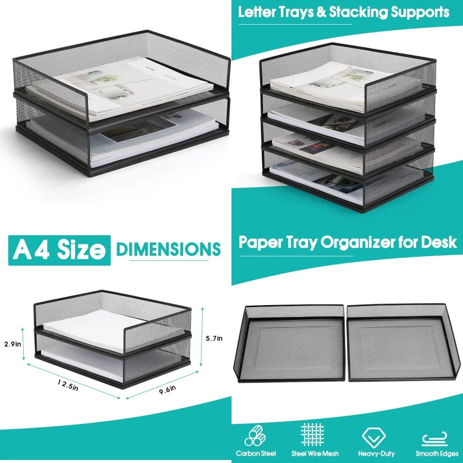 

Лотки для писем из проволочной сетки, лоток для бумаги, настольный органайзер для файлов, 2 упаковки, штабелируемый металлический лоток для документов с фронтальной загрузкой для файлов офисных принадлежностей