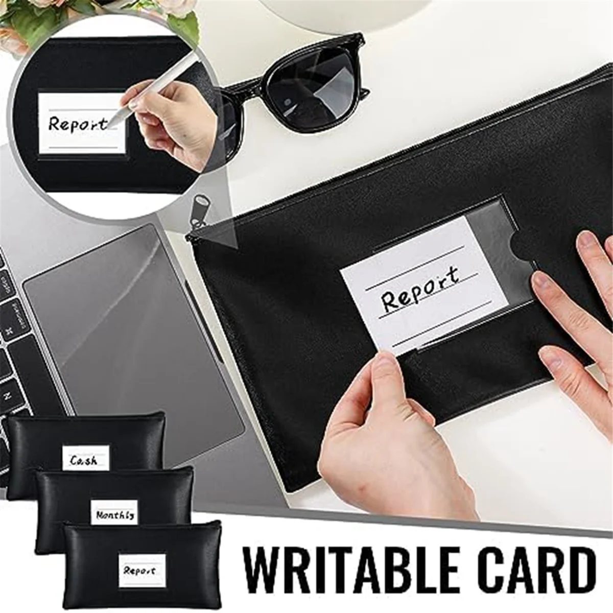 ABQR 6PC Sacchetti per soldi con cerniera Borsa per deposito bancario di sicurezza Borsa per soldi Porta ricevute per monete in contanti Strumento per soldi in carta cosmetica A