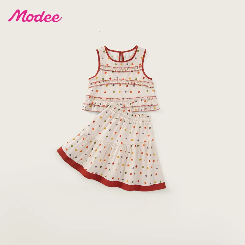 Cotton Girl Toddler 2piece Set Top Skirt Colorful Polka Dot Sleeveless 26 Summer Autumn Cute Outfit Children Clothes 3-12 Years