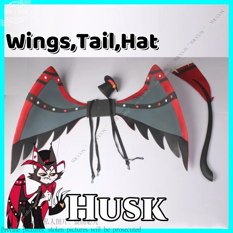 Husk Cosplay Uniform Hazbin Cosplay Wing Hat Tail Cosplay Accessory Halloween Hotel Husk Cosplay Party Prop Demon Roleplay