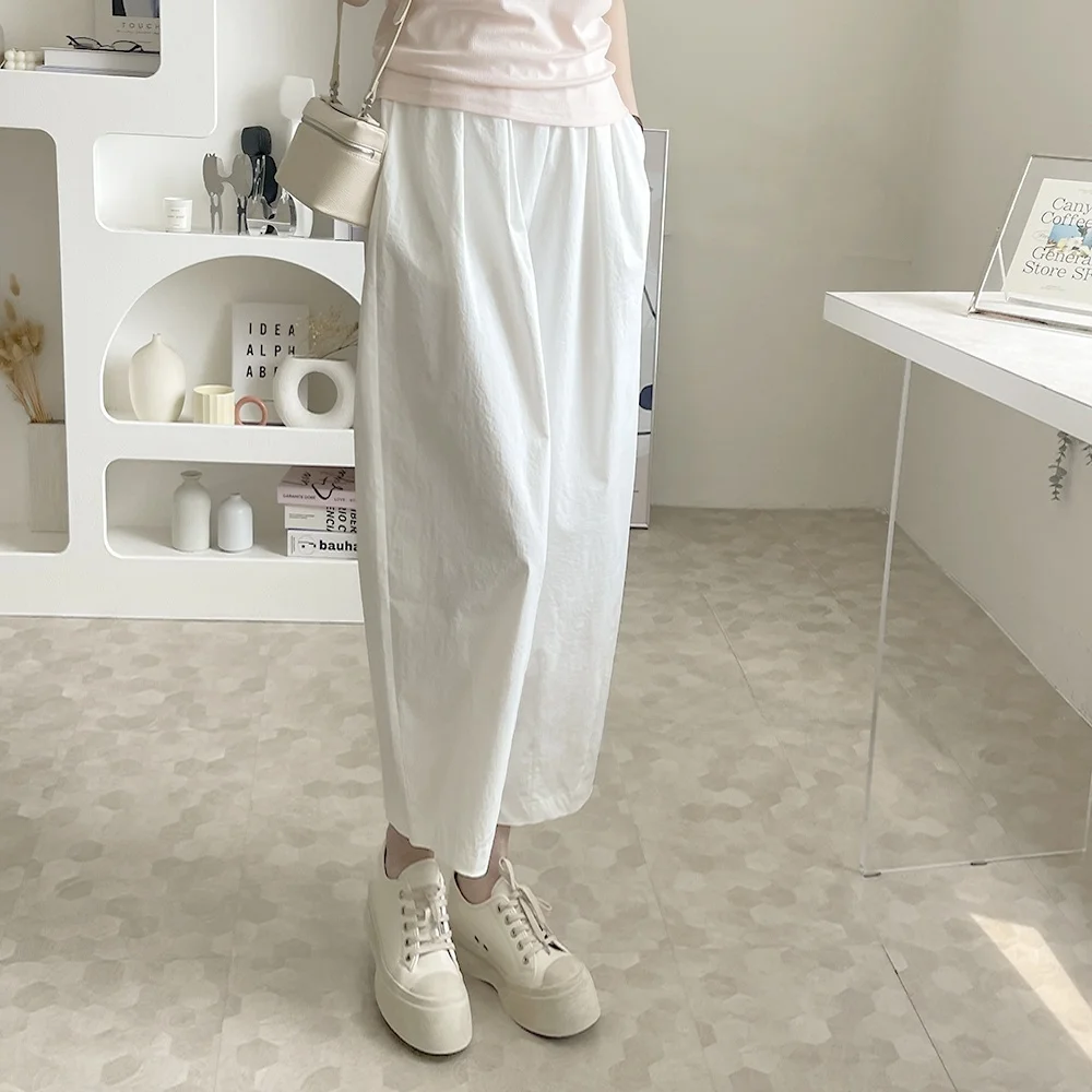 초편안 캐주얼 팬츠 루즈핏 허리밴드 다용도 슬림 와이드 레그 아빠바지 출퇴근 스타일 한국 버전 롱 팬츠