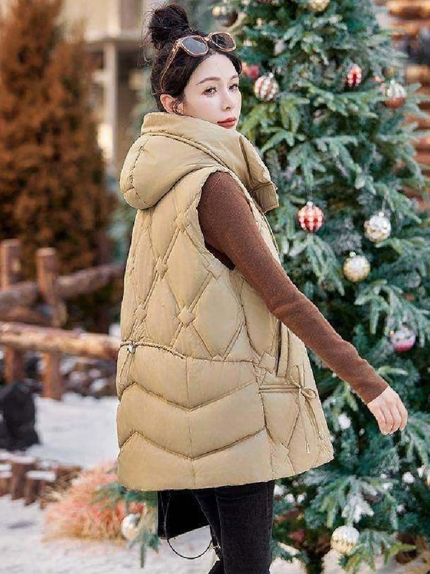 

Faionable Ladies Mid-Length Cotton Vest 2025 Autumn Winter New Loose Sli oulder Pad Trendy Outerwear Jaet Vest