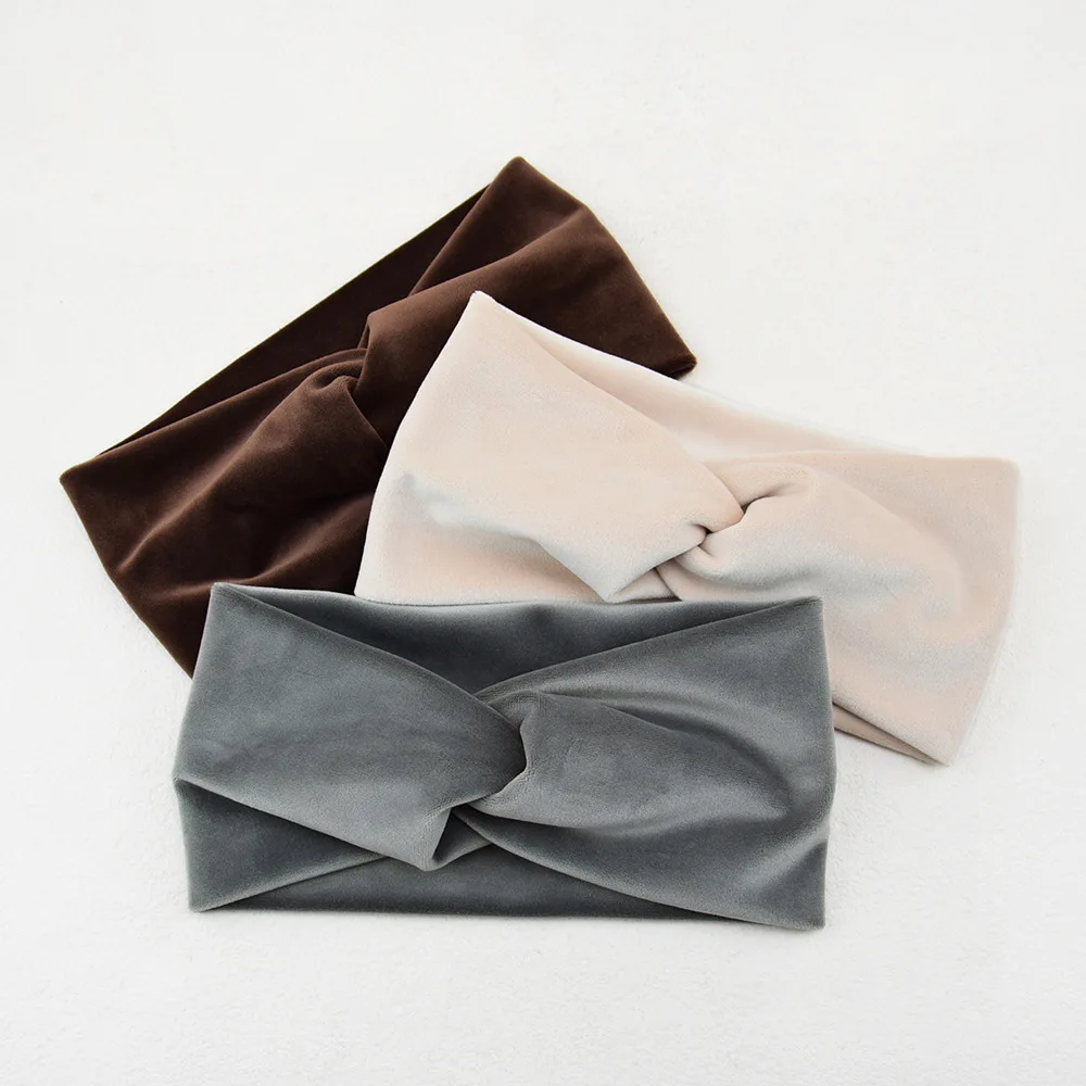 New Solid Velvet Wide Cross Headbands for Woman Warm Hairband Elastic Sports Yoga Headwear Girls Hair Band Hair Accessories