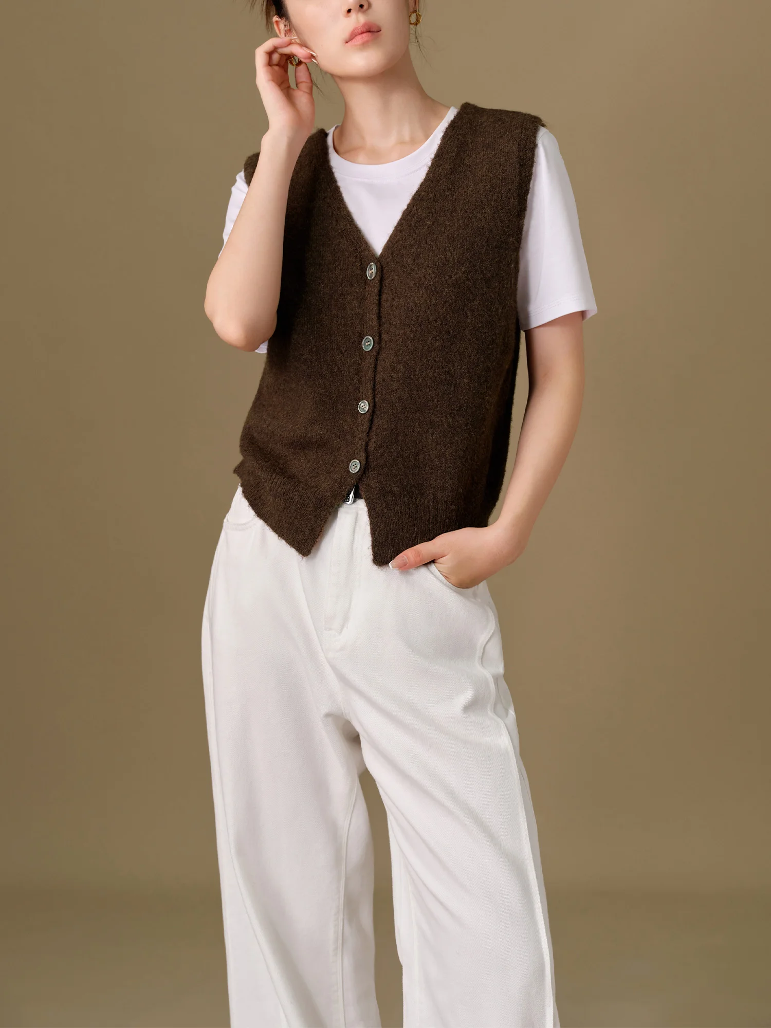 DUSHU 3.7% Wool Plus Size Button Sleeveless Knitted Vest Long Coat Set 2024 Winter New All-Match Warm Two Pieces Set 24DS84224