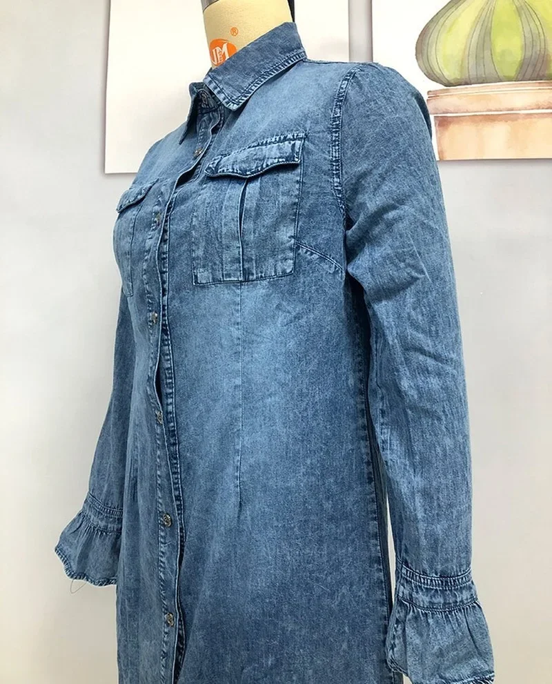 Solid Loose Long Denim Jackets Women Spring Summer New Thin Slim Denim Dresses Fashion Sexy 2023 Female Vintage Casual Clothing