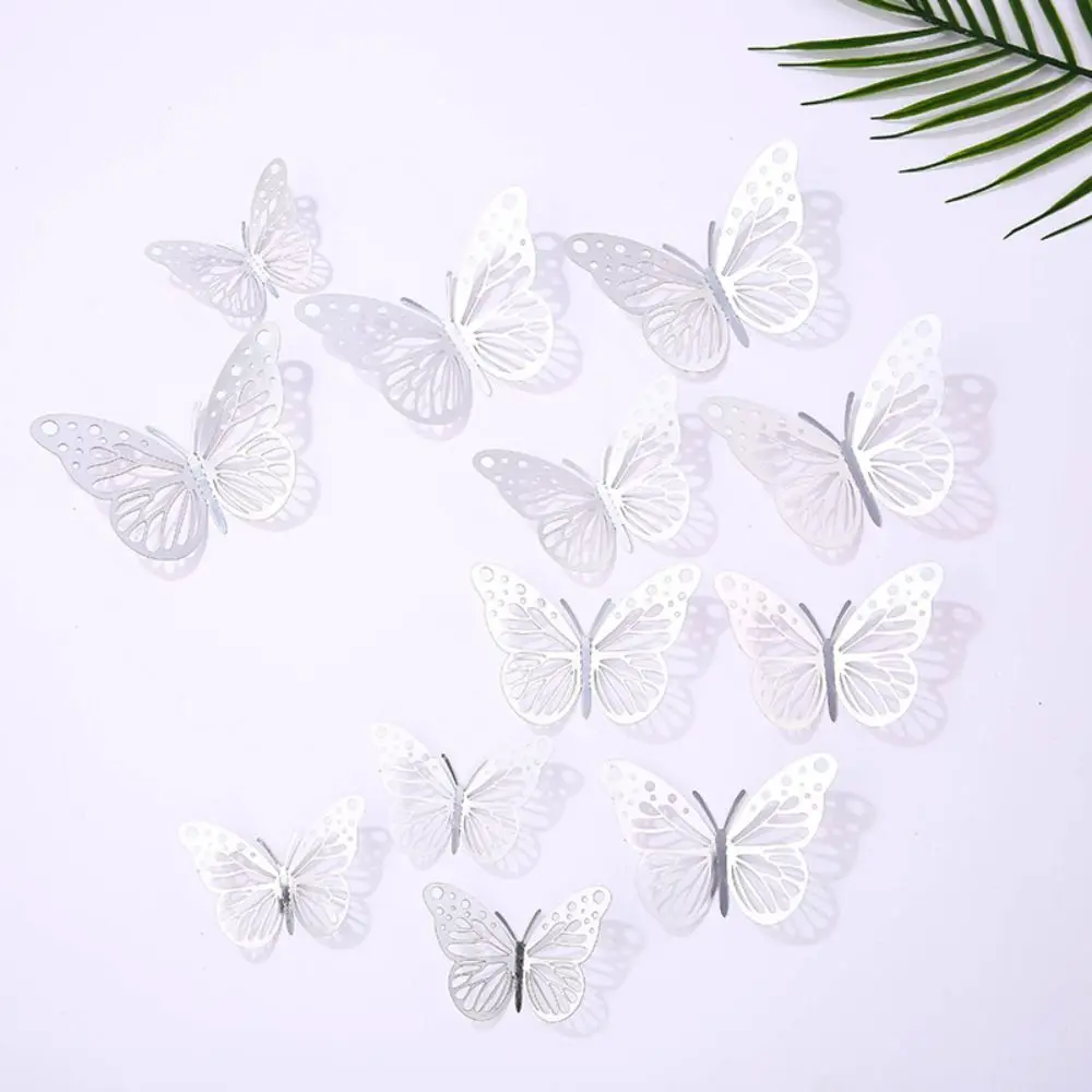 12Pcs/set Funny Cartoon Hollow Butterfly Sticker Easy Use DIY Simulation Butterfly Ornaments Cute 3D Butterfly Wall Holiday