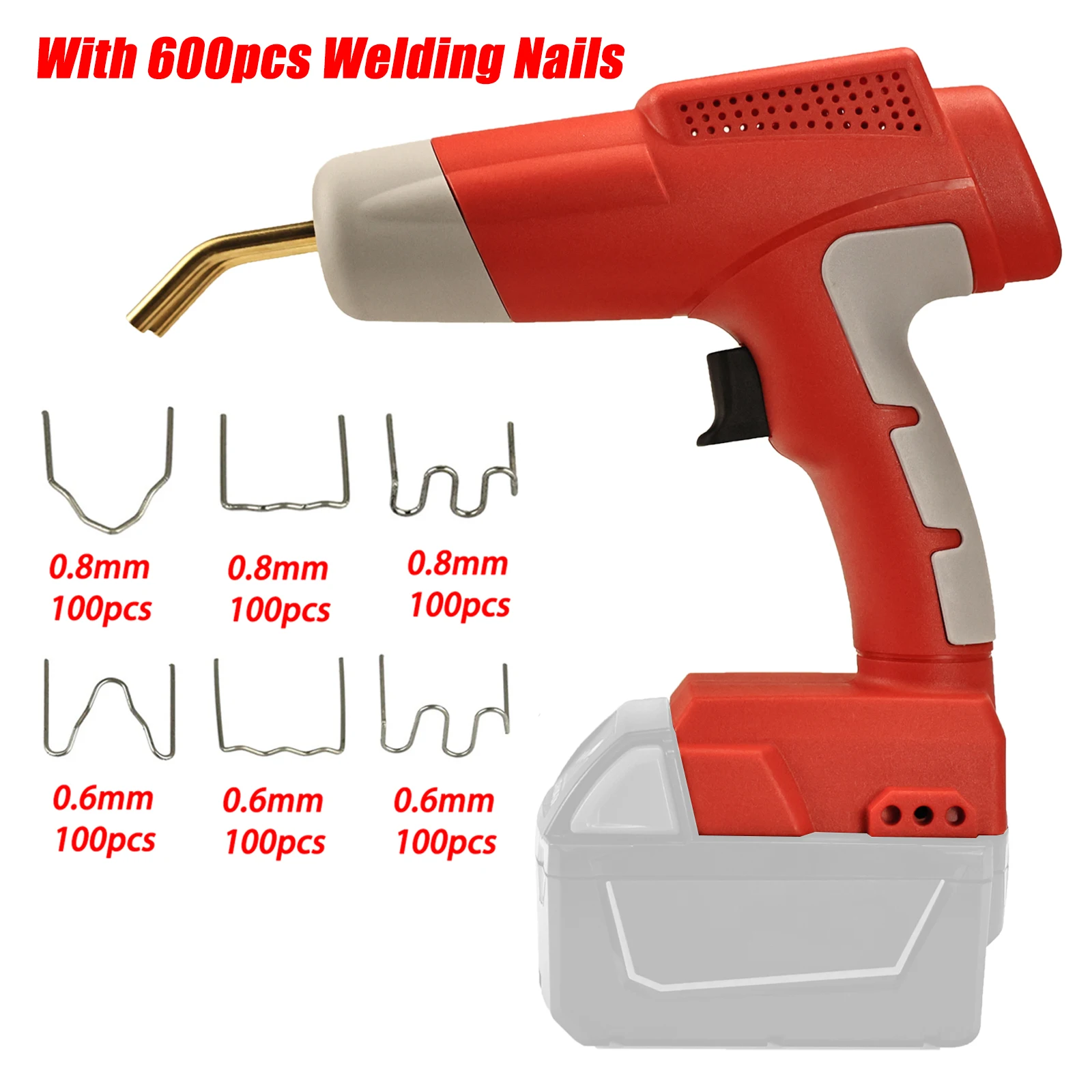 80W Plastic Welder Torch Kit for Milwaukee 18-20V Li-ion Battery Welding Gun with 600pcs Nails Car Repair Nail Welding Wire Tool