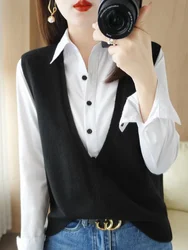 Women Sweater Vest 2024 Autumn Winter Korean Fashion Basic Pullovers Warm Loose Fit Ladies Vest Knitwear Sleeveless Knit Top