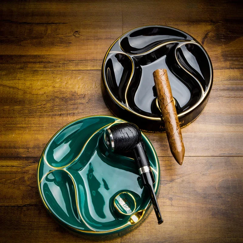 

LUBINSKI Cigar Pipe Dual-purpose Ashtray Bone Ceramic Fashion Personality Round Smoke Extinguisher Pipe Rack Home Accessories