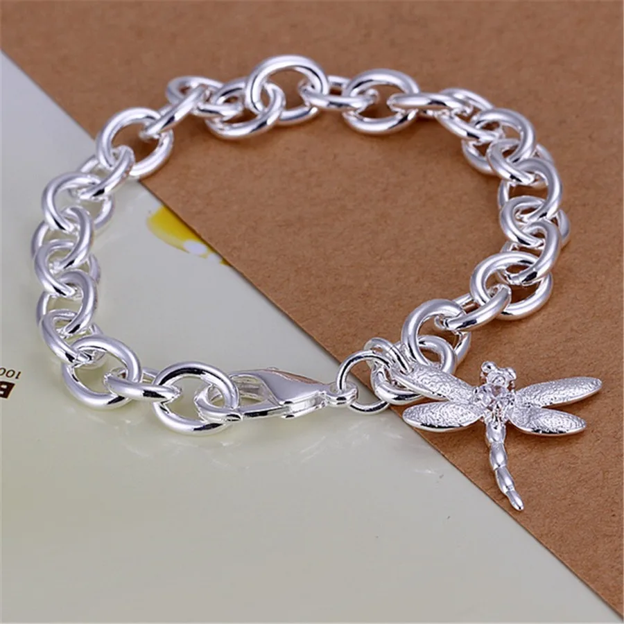 

Silver 925 Plated Beautiful Dragonfly Crystal Pendants Bracelets New Listings High Quality Fashion Jewelry Christmas Gifts