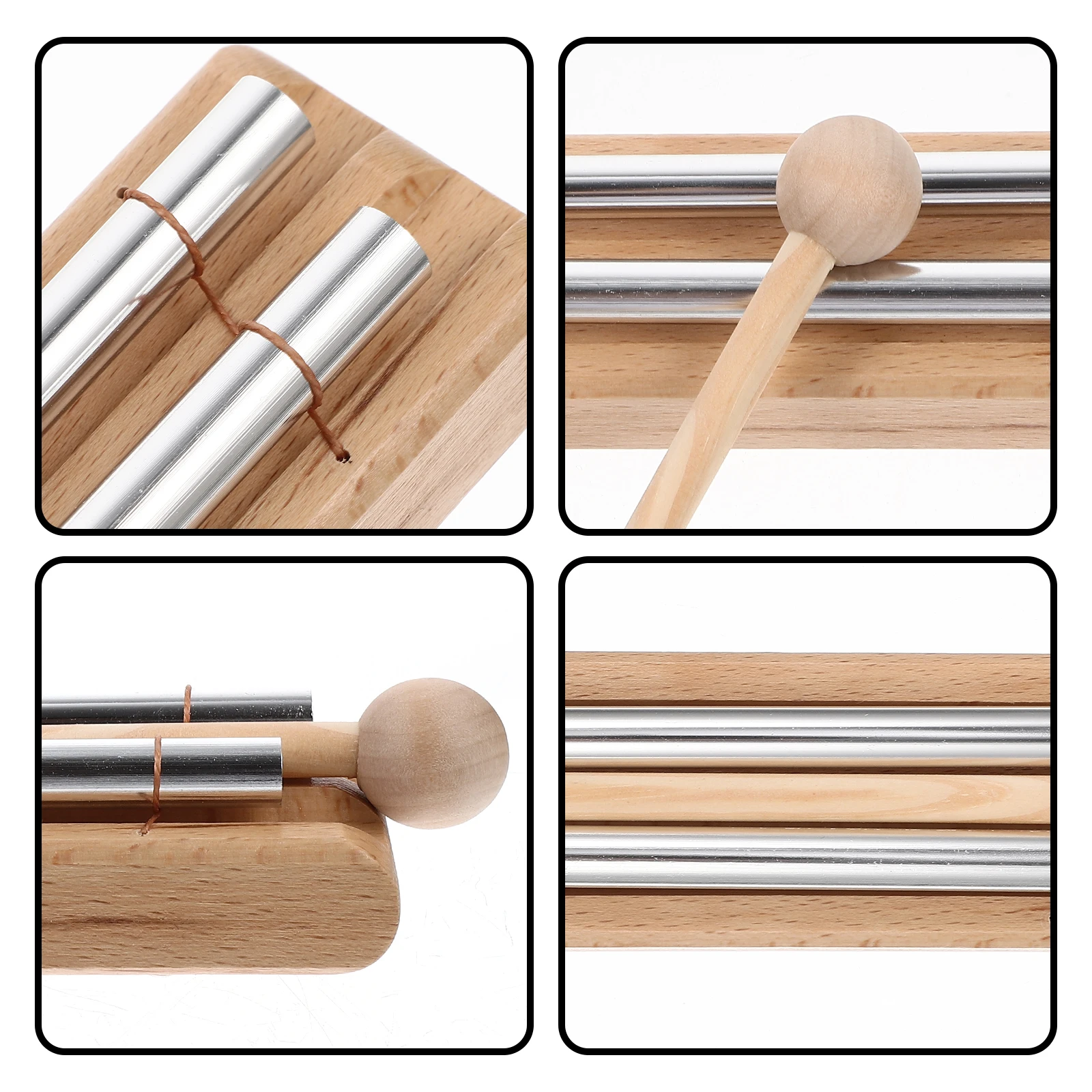 

Meditation Chime 2 Tone Tabletop Wood Base Solid Metal Tube Music Percussion Instrument Clear Sound Long Echo Vibration Easy