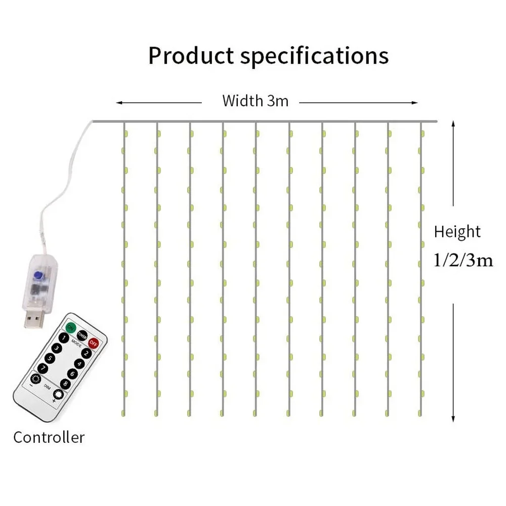 8 Chế Độ Đèn LED Dây Đèn Giáng Sinh Cổ Tích Vòng Hoa Màn Đèn USB Điều Khiển Từ Xa Xmas Cho Tiệc Cưới Ngoài Trời Sân Vườn