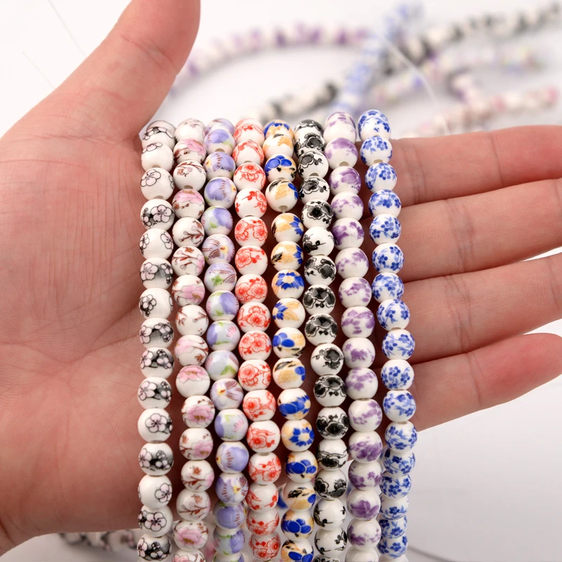 

1 Strand 8/10/12mm Ceramic Beads Various Colors Round Loose Blue and White Porcelain Beads For Diy Jewelry Necklace Bracelet