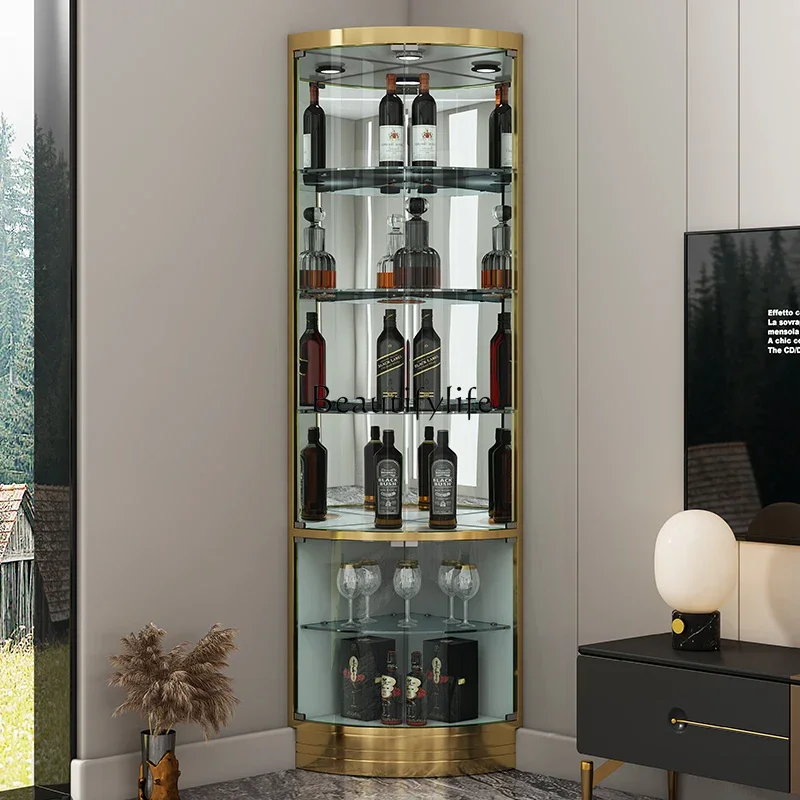 Z.Light luxury corner fan wine rack display cabinet living room floor triangle wine cabinet