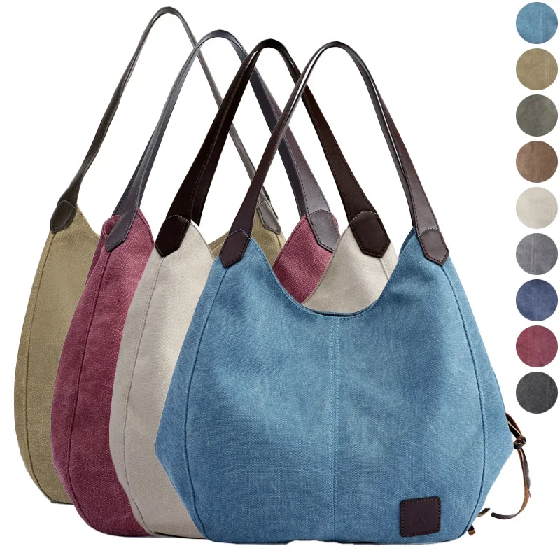 Vintage Canvas Tote Bag for Women Handbag Multiple Compartments Large Capacity Armpit Shoulder Bag Ladies Hand Bags Clutch Purse