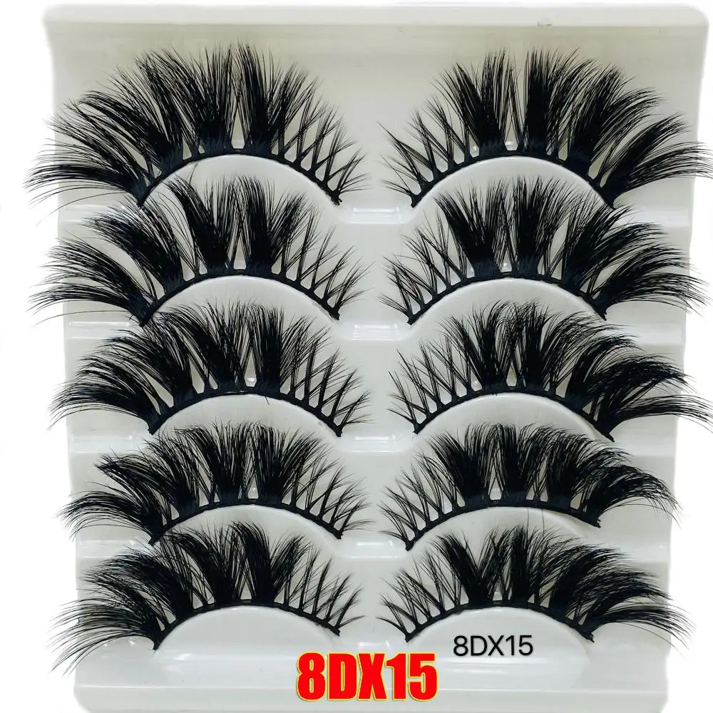 Woman's Fashion Dramatic Eye Makeup Tools 8D Mink Hair Wispies Fluffies False Eyelashes Thick Long