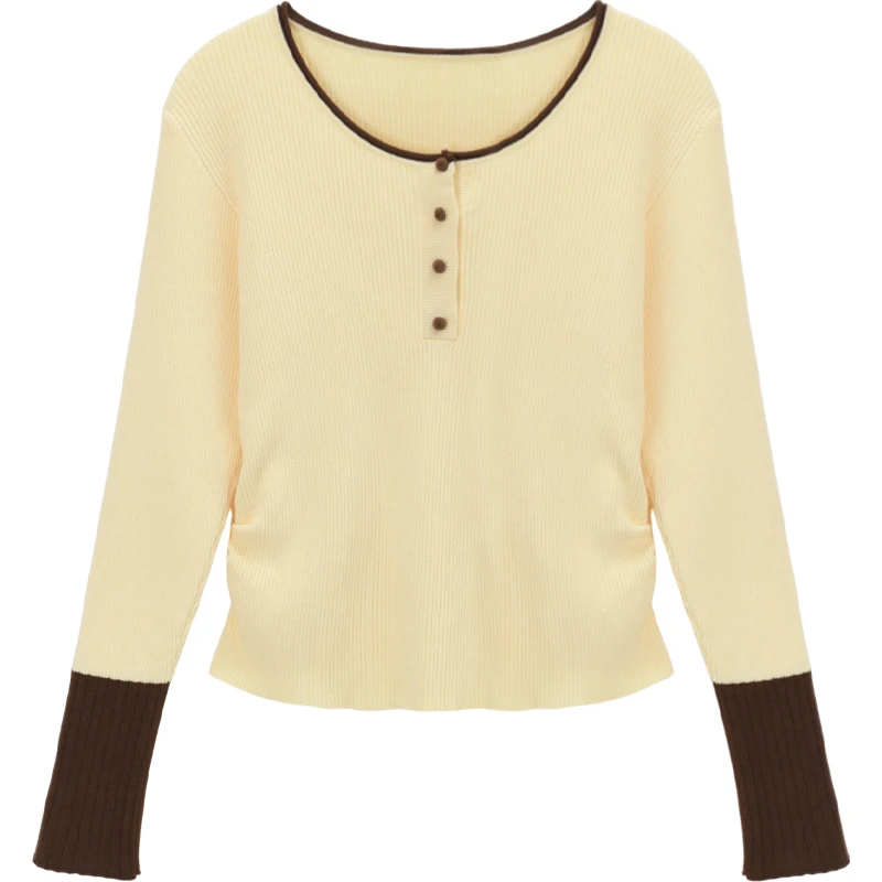 MISHOW Long Sleeves Sweater Women 2025 Winter New Retro Contrast Color Crew Neck Knit Top Comfortable Slim Sweater MXE89Z2639