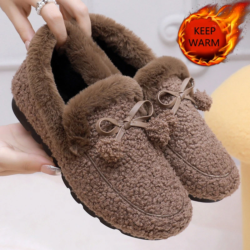 

Snow Boots Winter New Women Warm Padded Cotton Shoes Indoor Thick Bottom Plush Rabbit Cotton Boots Leisure Soft Sole Ankle Boots