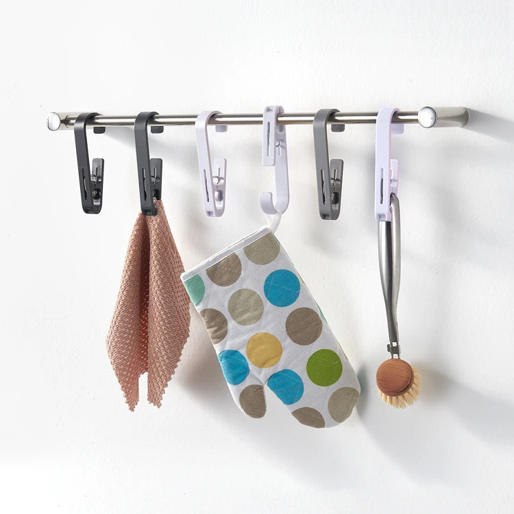 Large Rotating Hanging Clip Hooks 5pcs Bathroom Shower Curtain Holder Organizer Balcony Drying Clothes Hanger Storage Tool view 4