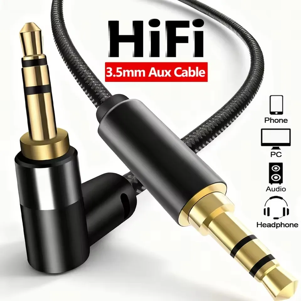 3.5mm Jack Audio Cable 90 Degree Right Angle Auxiliary Cable 3.5mm Male To Female Headphone Adapter Cord for MP3/4 Car Speakers