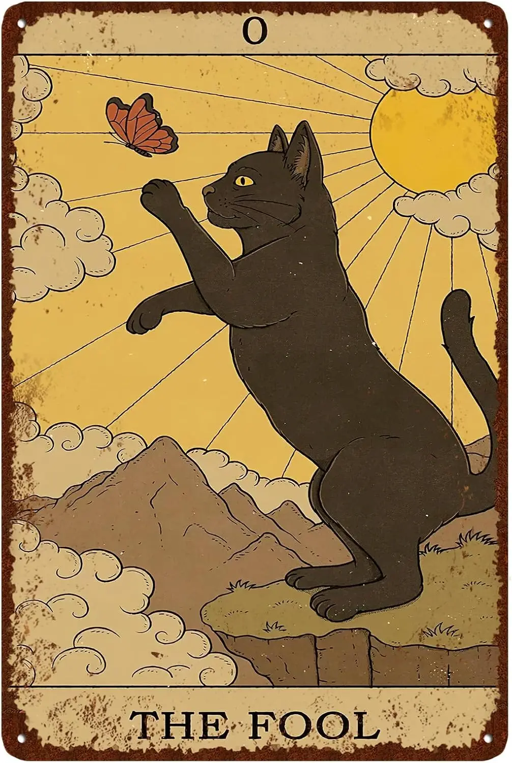 Vintage Cat Tin Sign Retro Tarot Card Metal Sign Poster Wall Art Decor Bathroom Dorm Room Home Decor - Fool