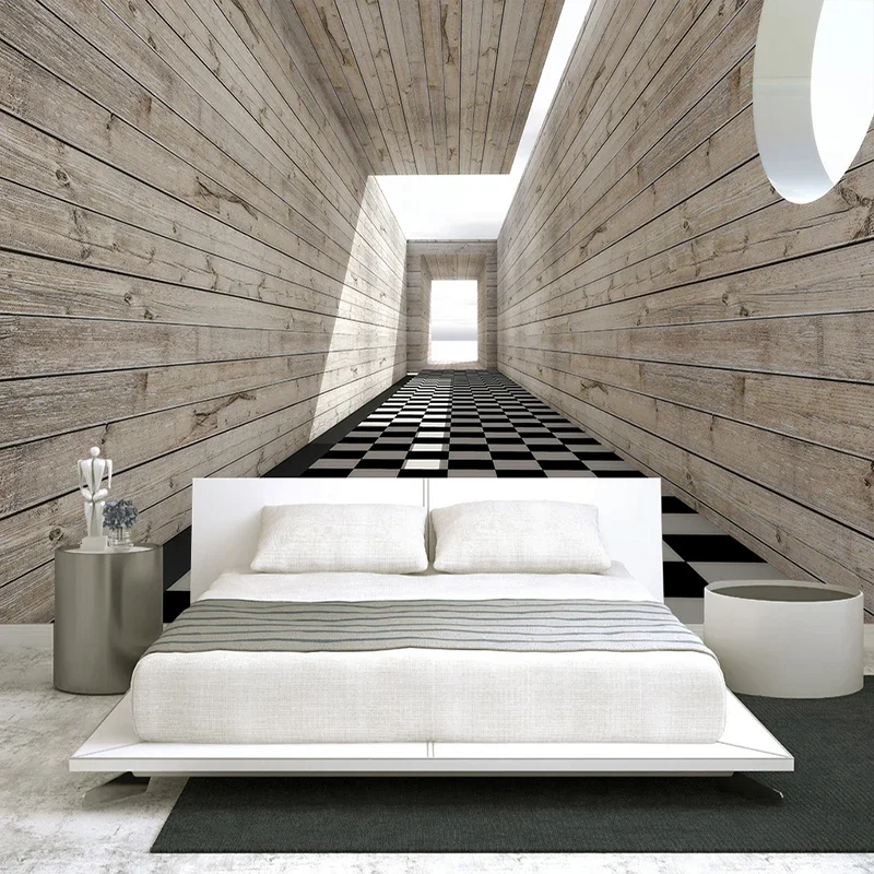 Custom Wall Mural Non-woven Fabric Wallpaper For Walls 3D Stereo Space Wood Grain Background Wall Decorative Painting Wallpaper