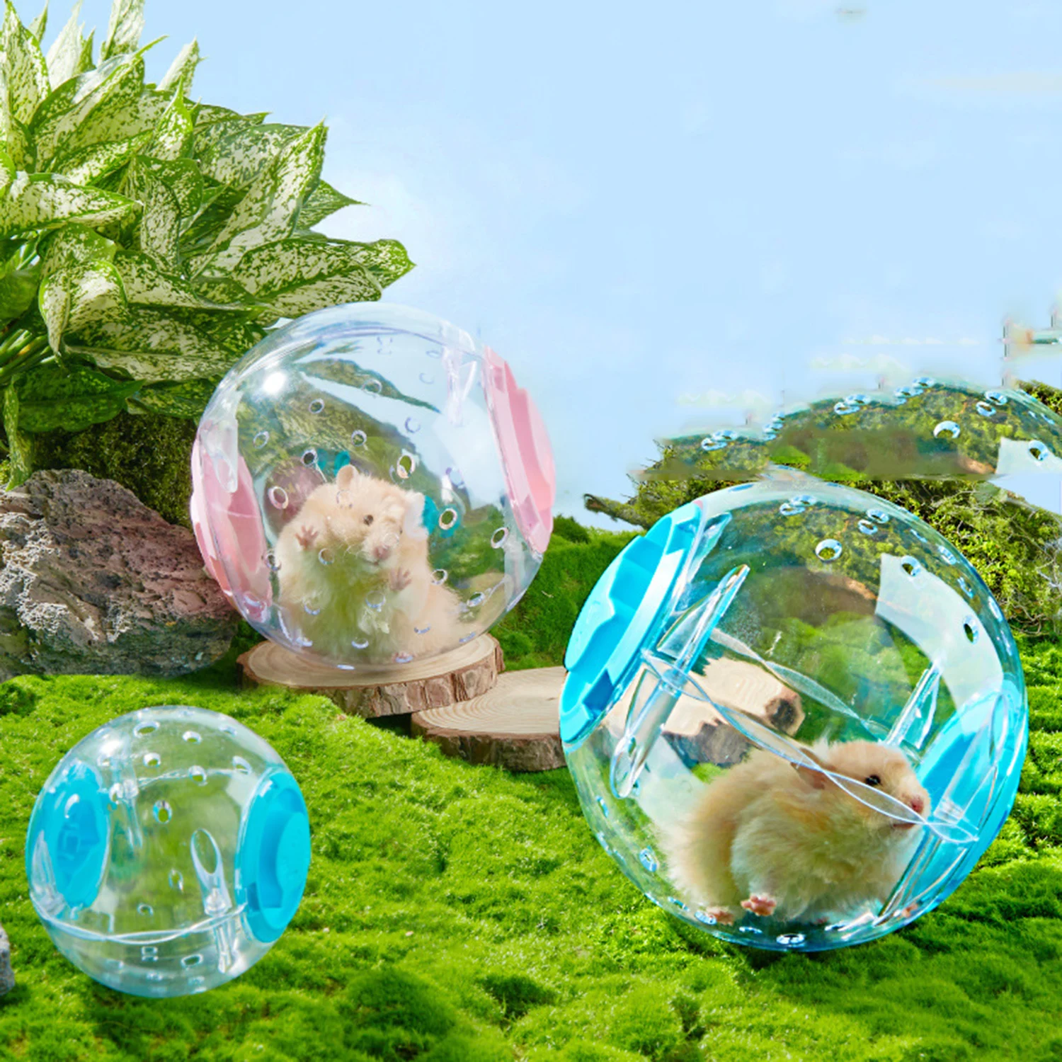 Small Pet Hamster Running Ball with Leash Exercise Toy Household Running Jogging Toy Hamster Spinning 12cm