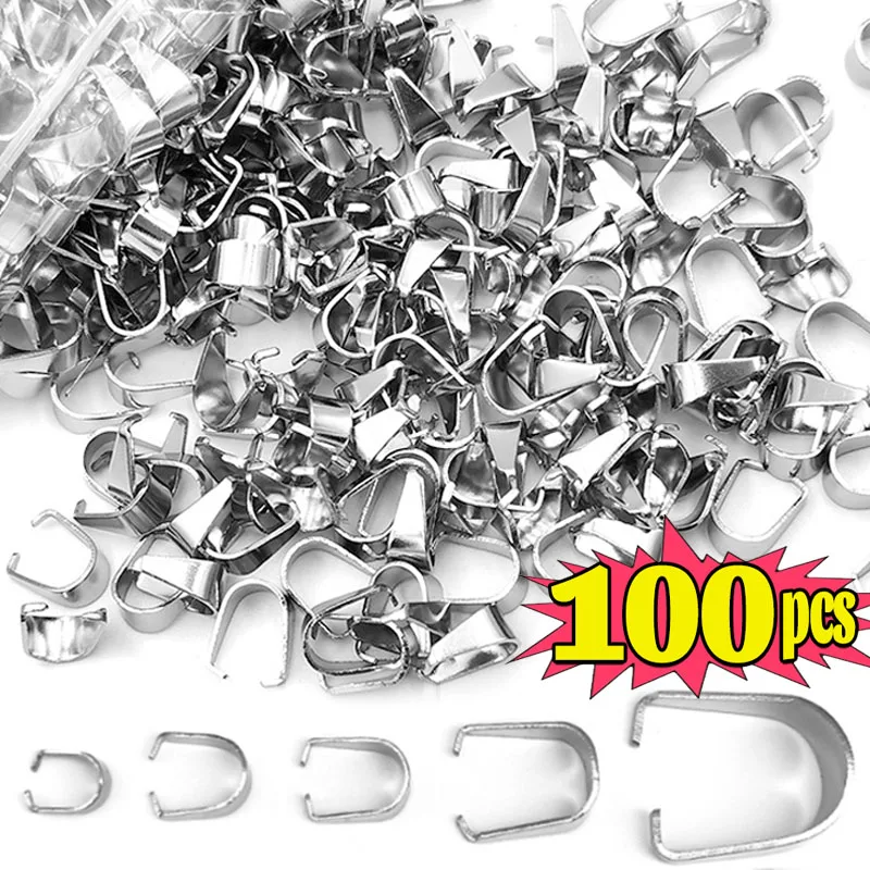 

100pcs DIY Stainless Steel Pendant Pinch Bail Clasps Necklace Hooks Clips Connector for Jewelry Making Findings Accessories
