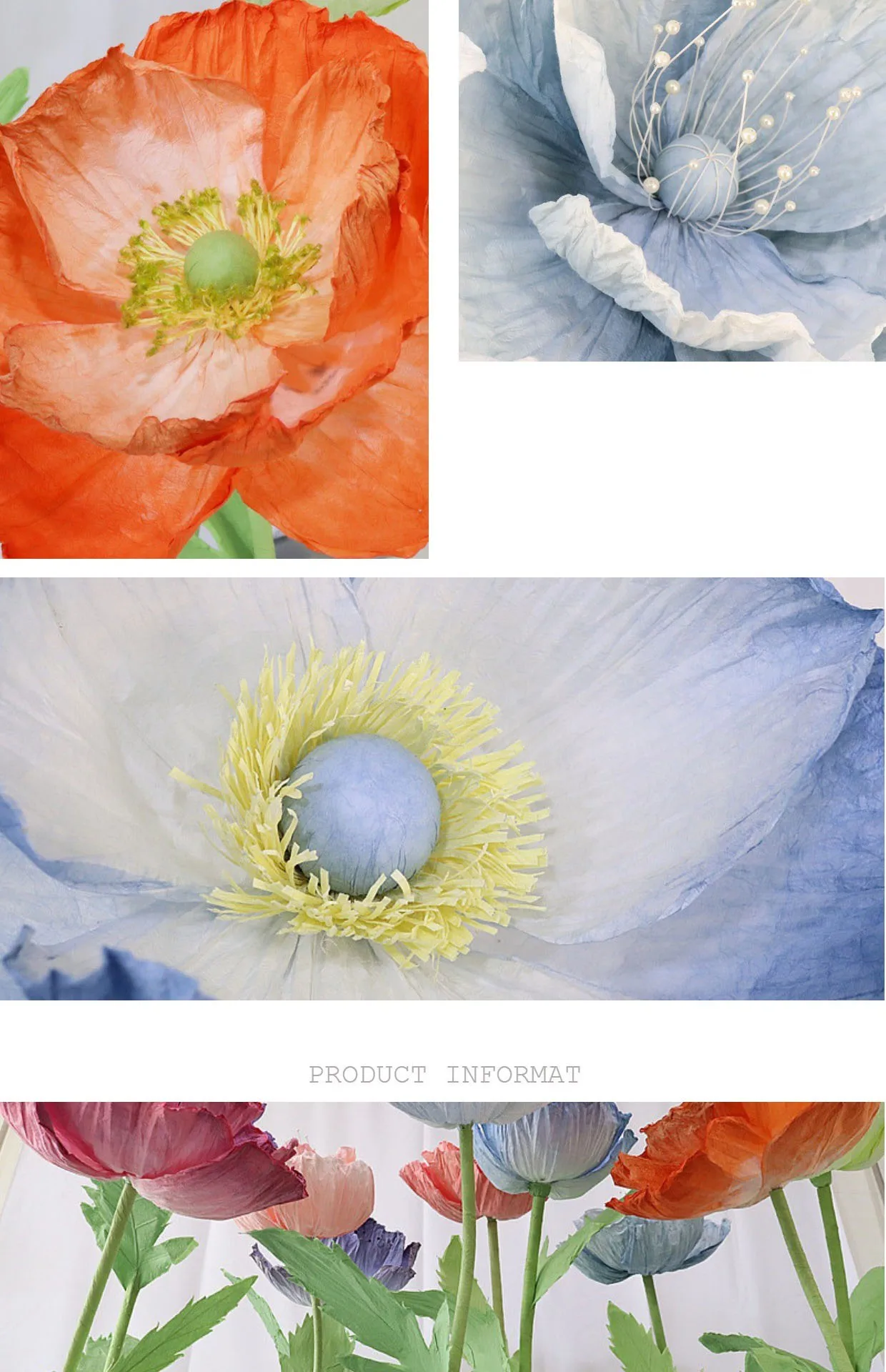Große Mohnblumen aus Papier für Hochzeitsdekoration, Wegweiser, Mohnblumenständer, Geburtstagsparty-Hintergrund, Dekoration, Ornamente, Bühnen- und Schaufenstergestaltung – Detail 2