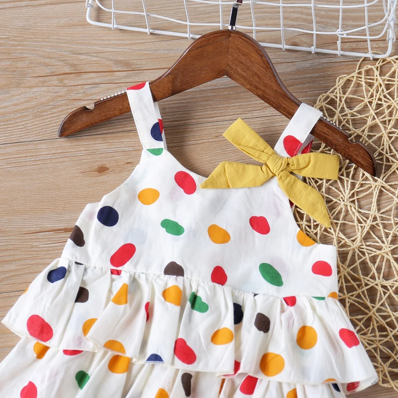 Humor Bear Girl Clothes Suit Colorful Dot Bows Decorate The Vest Top + Pants Suit 2 Piece Children\'s Clothing