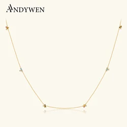 ANDYWEN 925 Sterling Silver Gold Olive Yellow Champagne Three Zircon Charms Long Chains Choker Necklace 2021 Rock Punk Crystal