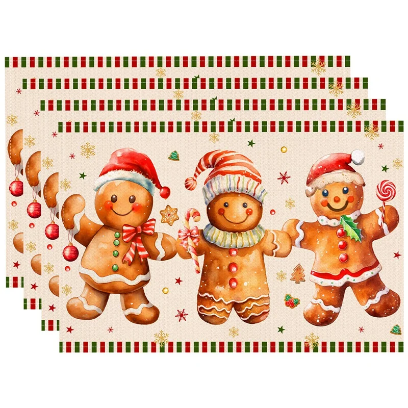 Leinen Weihnachten Lebkuchenmann Tischsets Weihnachtsdekorationen 2025, für Zuhause, Küche, Tischdekoration, Navidad, Neujahr, Tischsets