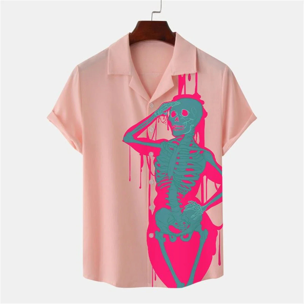 

Ugly Skull Print Men's Short Sleeve Shirt Plus Size Loose Hawaiian Beach Casual Men's Lapel Top Comfortable Men's Shirt