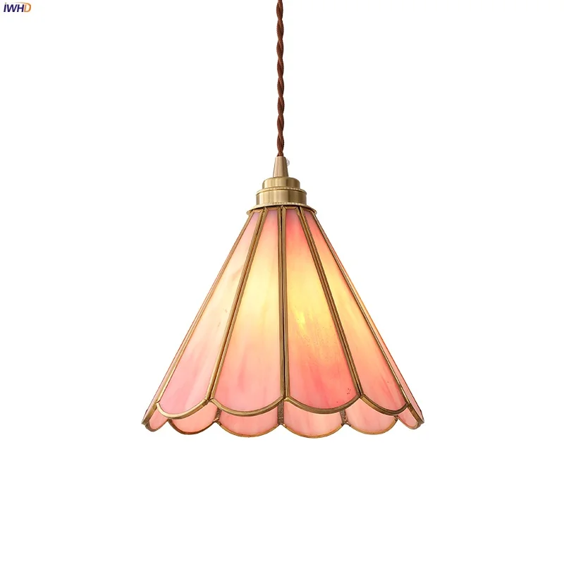 

IWHD Wire Adjustable LED Pendant Lamp Dining Room Bedroom Porch Flower Pink Glass Home Decor Hanging Lights Lamparas Colgantes