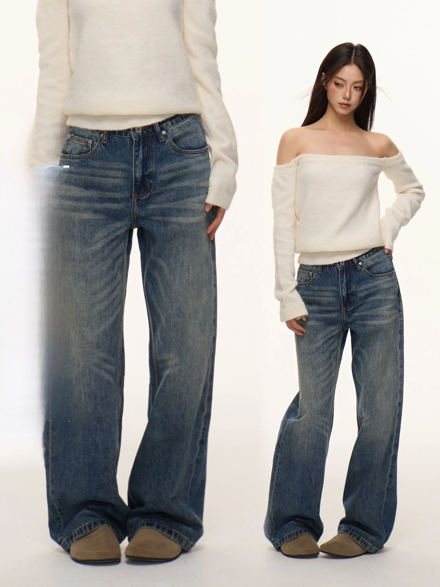 

Nova B l Mustache Wide Leg Jeans Men Women Water Waed Loose Fit High Waist Cotton Spring Season Cleanfit Sle