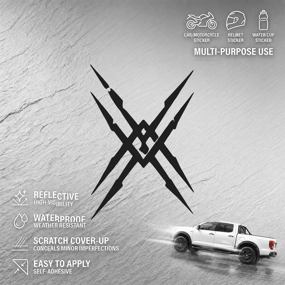 Black Spiky Cross Car Sticker Decal, Edgy Geometric X Shape Auto Motorcycle Bike Vinyl Decal, Sharp Abstract