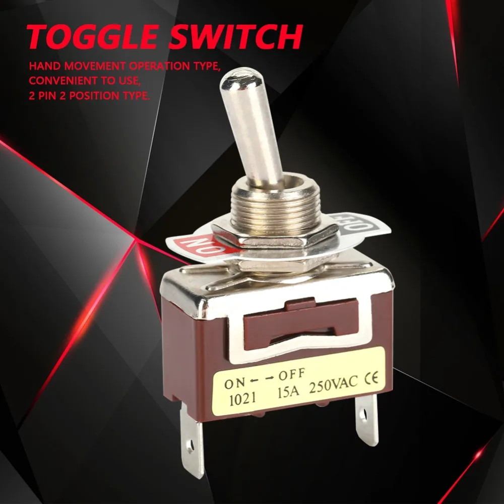 5PCS 6.3 Quick Pins Mini Toggle Switch 15A 250V 1021 2 Pin 2 Position ON-OFF Self-locking Easy Hand Control Toggle Switch Valve