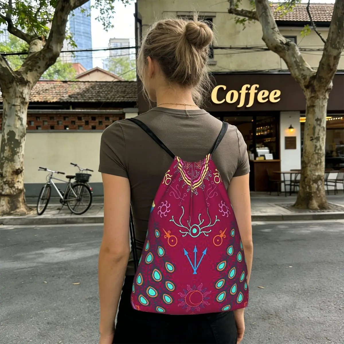 Mollymauk Tealeaf Inspired Print Backpacks Multi-function Drawstring Bags Shoes Bag Book Bags for Travel School