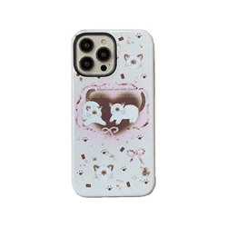 Lovely INS Vintage Heart Siamese Cat 2-in-1 Cute Phone Case for iPhone 14 13 Pro Max Back Phone Cover for 12 11 Pro Max Capa