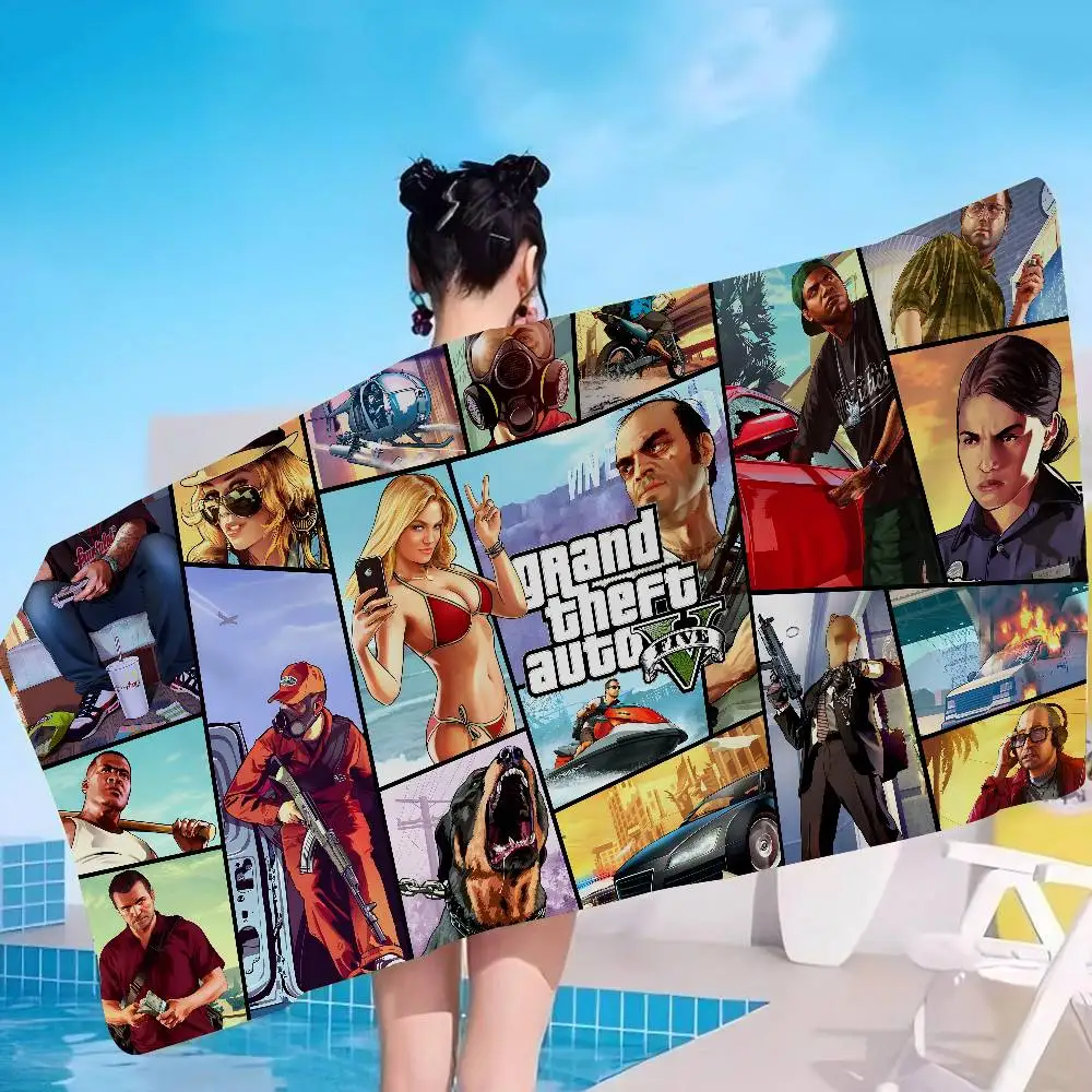 منشفة سباحة على الشاطئ من Gta5 Anime، منشفة ناعمة ماصة، هدايا للأطفال للسفر والتخييم وصالة الألعاب الرياضية #1