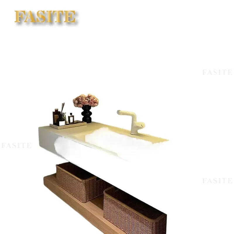 For Rock Slab Hot Bending Seamless Ceramic Integrated Basin Log Color Japanese Bathroom Cabinet Combination Washstand Simple